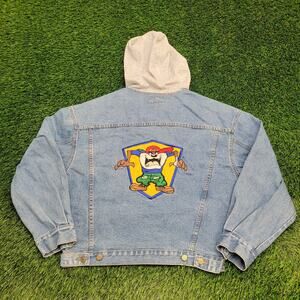Vintage 90s Looney Tunes Taz Jacket Large 25x24 Blue Denim USA